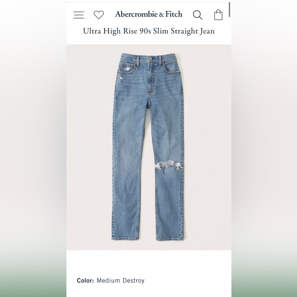 Abercrombie the 90s slim straight, ultra high-rise jean Size 32/14R medium wash
